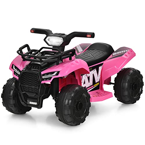 GOPLUS 6V Mini Kinder Elektroquad ATV, Miniquad mit Musik, Hupe, USB & LED-Scheinwerfer, Kindermotorrad mit Fußstütze & 4 Rädern für 18-36 Monate, 44 × 66 × 42 cm, 2km/h (Rosa) von GOPLUS