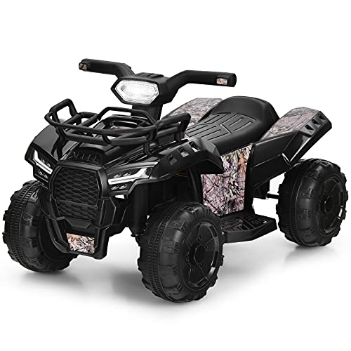 GOPLUS 6V Mini Kinder Elektroquad ATV, Miniquad mit Musik, Hupe, USB & LED-Scheinwerfer, Kindermotorrad mit Fußstütze & 4 Rädern für 18-36 Monate, 44 × 66 × 42 cm, 2km/h (Schwarz) von GOPLUS