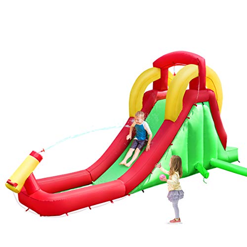 GOPLUS Aufblasbarer Hüpfburg, Springburg mit Rutsche und Kletterwand, Spielburg für Kinder 3+ Jahre, Spielpool im Outdoor, inkl.Tragetasche, Reparaturpaket, 470x120x242cm (Ohne Gebläse) von GOPLUS