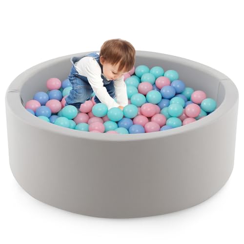 GOPLUS Bällebad aus Schaumstoff, Bällepool mit 200 Meeresbällen, Netztasche & waschbarem Bezug, Indoor-Ballbecken für Kinder im Alter von 1-6 Jahren, 90 x 30 cm von GOPLUS