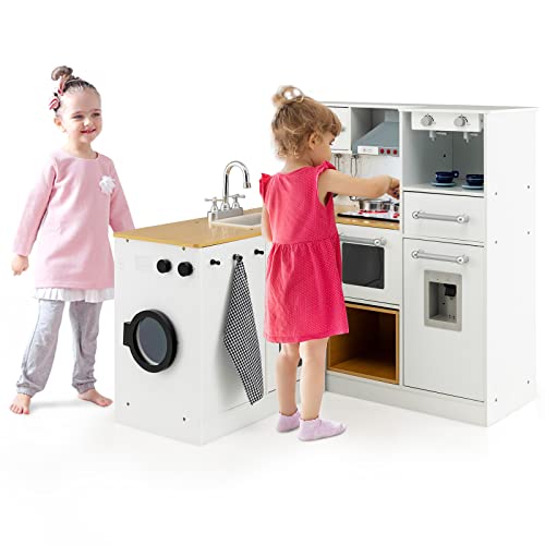 GOPLUS Eck Kinderküche, Spielküche mit Spüle, Herd, Waschmaschine & Wasserspender, Küchenspielset mit Licht & Sound für Kinder ab 3, Spielzeugküche mit Hocker mit Stauraum GOPLUS Eck Kinderküche, Spielküche mit Spüle, Herd, Waschmaschine & Wasserspender, Küchenspielset mit Licht & Sound für Kinder ab 3, Spielzeugküche mit Hocker mit Stauraum von GOPLUS