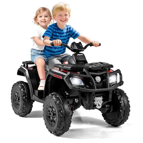 GOPLUS Elektrisches Kinderfahrzeug, 24V Rutschfahrzeug mit 4 Rädern & 4 Motoren, Elektroauto mit 2 Geschwindigkeiten, Bremse, Licht & Musik, 2 Sitzer Kinderquad, für Kinder von 3-8 Jahren (Schwarz) GOPLUS Elektrisches Kinderfahrzeug, 24V Rutschfahrzeug mit 4 Rädern & 4 Motoren, Elektroauto mit 2 Geschwindigkeiten, Bremse, Licht & Musik, 2 Sitzer Kinderquad, für Kinder von 3-8 Jahren (Schwarz) von GOPLUS