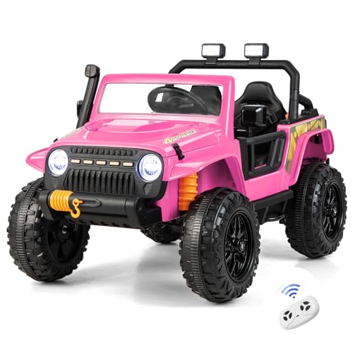 GOPLUS Elektroauto für Kinder, 12 V, ab 3 Jahren, mit Fernbedienung, Lichtern, Musik, Quad Buggy, Geländewagen, Elektrofahrzeug, Belastung 100 kg (Rosa) von GOPLUS