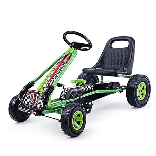 GOPLUS Gokart ab 3-8 Jahre, Kinderfahrzeug mit Verstellbarem Sitz, Tretauto aus Gummireifen, Flexible Kupplung und Bremse, Vorwärts und Rückwärts, max.30 kg, Indoor und Outdoor (Grün) von GOPLUS