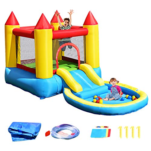 GOPLUS Hüpfburg mit Wasserrutsche, 3 Verschiedene Varianten, Aufstellpool aus Oxford-Material, mit PVC-Beschichtung, Spielburg für Kinder über 3 Jahren (Modell 2, Ohne Gebläse) von GOPLUS