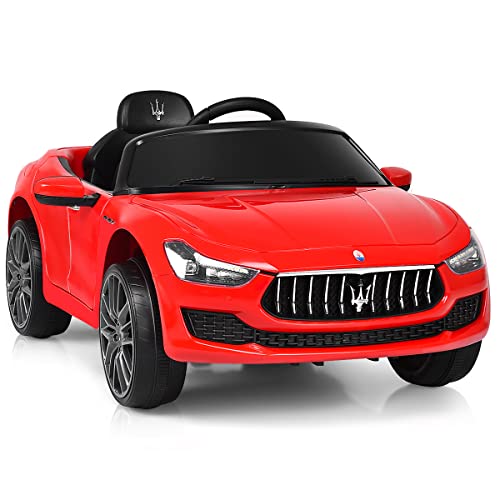 GOPLUS Maserati Kinder Elektroauto, Kinderfahrzeug mit 2,4 G Fernbedienung, Geschwindigkeit von 3-4,5 km/h, Antivibration, Musik, MP3, USB, Hupton & LED Licht, Elektro Auto für 3-8 Jahre (Rot) von GOPLUS
