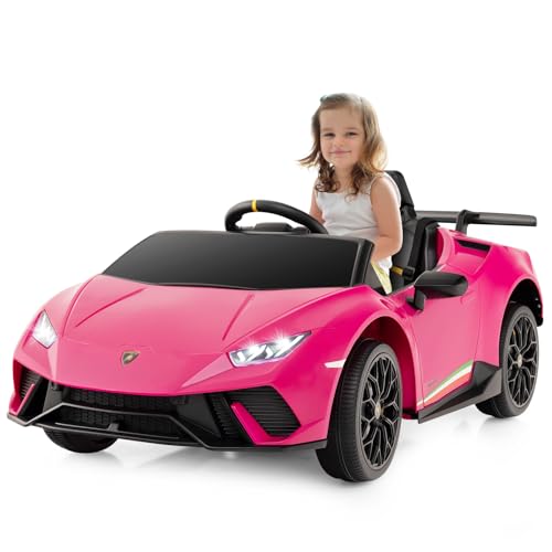 GOPLUS Kinder Elektroauto Lamborghini, 12V Kinderauto mit Fernbedienung & LED-Lichter & Musik, Hupe, USB, 3 Gang Elektrofahrzeuge 3-5 Km/h für Kinder von 3-8 Jahren (Rosa) von GOPLUS