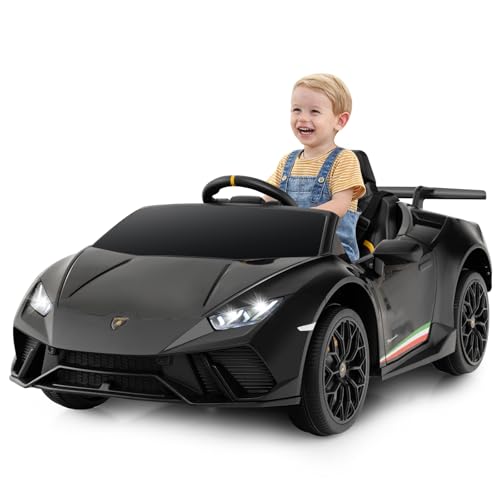 GOPLUS Kinder Elektroauto Lamborghini, 12V Kinderauto mit Fernbedienung & LED-Lichter & Musik, Hupe, USB, 3 Gang Elektrofahrzeuge 3-5 Km/h für Kinder von 3-8 Jahren (Schwarz) von GOPLUS