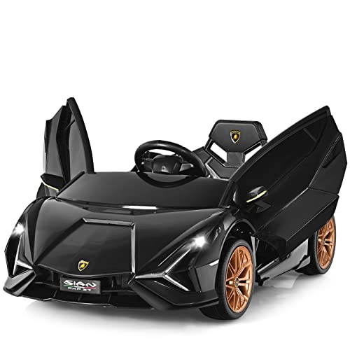 GOPLUS Kinder Elektroauto Lamborghini, Kinderauto mit Fernbedienung, Kinderfahrzeug, Bluetooth USB, mit Hupe & Musik, 3-5 km/h, Vorwärts & Rückwärts Möglich, für Kinder von 3-8 Jahre (Schwarz) von GOPLUS