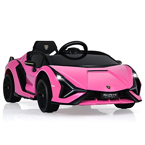 GOPLUS Kinder Elektroauto Lamborghini mit Fernbedienung, Kinderfahrzeug, Bluetooth USB & TF-Karte Schacht, Hupe & Musik, 3-5 km/h, Vorwärts & Rückwärts, für Kinder von 3-8 Jahre (Rosa) von GOPLUS