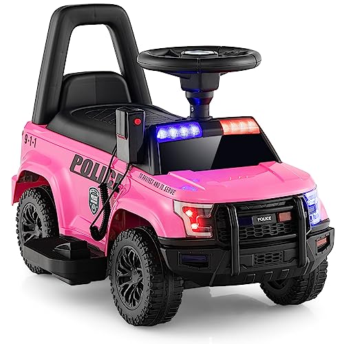 GOPLUS Kinder Elektroauto Polizei, 6V Kinderfahrzeug mit Megaphon, Sirenengeräuschen und Lichtern, Kinderauto mit Musik, Geschenk für Jungen und Mädchen im Alter von 18-60 Monaten (Rosa) von GOPLUS