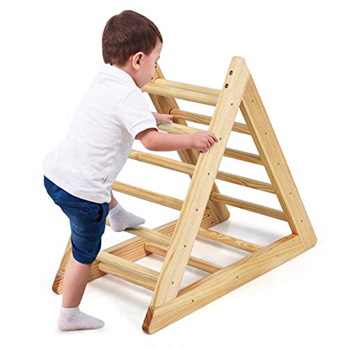 GOPLUS Kinder Kletterdreieck, Dreieck Klettergerüst aus Holz, Kletterdreieck Dreiseitig Verfügbar, Robuster Dreiecksständer für Kinder ab 3 Jahren, für Zuhause & Außenbereich von GOPLUS