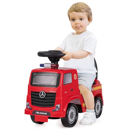 GOPLUS Kinder Rutschauto Mercedes Benz, Feuerwehrauto zum Schieben mit Rückenlehne, Hupe & Musik, Stauraum unter dem Sitz, Rutschfahrzeug für Kinder im Alter von 2-6 Jahren bis 23kg von GOPLUS