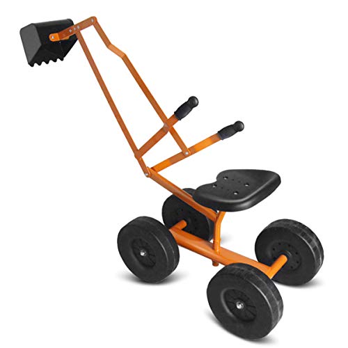 GOPLUS Kinder Sitzbagger, Sandbagger Aufsitzbagger mit 360°drehbarem Sitz & großer Schaufel & Gummigriffe & 4 Rädern, Kinderbagger aus Metall, für Kinder ab 3 Jahren (Orange) von GOPLUS