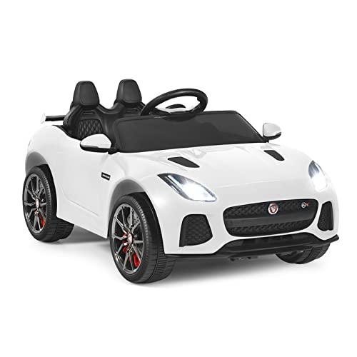 GOPLUS Elektroauto Jaguar, 12V Kinderauto mit 2,4 Ghz Fernbedienung, Softstart, LED Licht, Hupe, Musik, Sicherheitsgurt, 3-5 km/h, Kinderfahrzeug für Kinder ab 3 Jahre bis zu 25 kg (Weiß) von GOPLUS