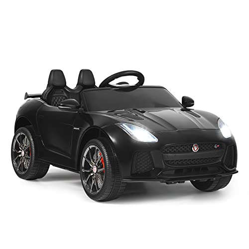 GOPLUS Elektroauto für Kinder Jaguar, 12V Elektroauto mit 2,4 Ghz Fernbedienung/Softstart/LED Licht/Hupe/Musik/Sicherheitsgurt, 3-5 km/h, Kinderfahrzeug für Kinder ab 3 Jahren bis zu 25 kg(Schwarz) von GOPLUS