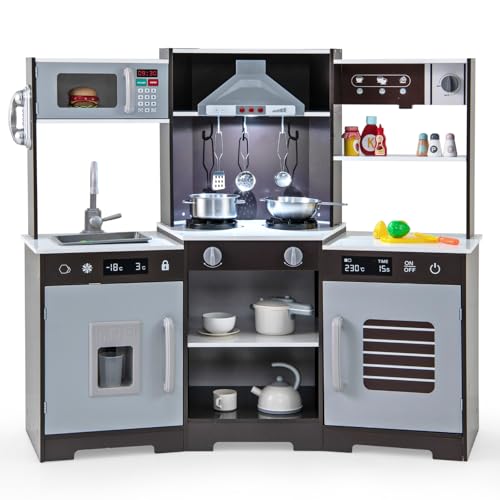 GOPLUS Kinderküche Holz, Spielküche Kinder mit Licht und Sound, Spielzeugküche mit Zubehör, Dunstabzugshaube, Eismaschine, Spüle, Mikrowelle & Ofen, Kinderspielküche für Kinder ab 3 Jahren (Braun) GOPLUS Kinderküche Holz, Spielküche Kinder mit Licht und Sound, Spielzeugküche mit Zubehör, Dunstabzugshaube, Eismaschine, Spüle, Mikrowelle & Ofen, Kinderspielküche für Kinder ab 3 Jahren (Braun) von GOPLUS