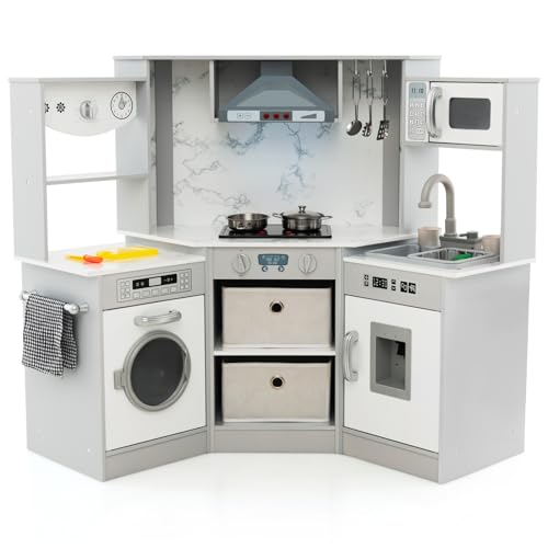 GOPLUS Kinderküche aus Holz, Spielküche mit realistischem Licht und Sound, Wasserkreislaufsystem, Waschmaschine und Zubehör, Spielzeugküche Rollenspiel mit Dunstabzugshaube für Kinder ab 3 Jahre GOPLUS Kinderküche aus Holz, Spielküche mit realistischem Licht und Sound, Wasserkreislaufsystem, Waschmaschine und Zubehör, Spielzeugküche Rollenspiel mit Dunstabzugshaube für Kinder ab 3 Jahre von GOPLUS