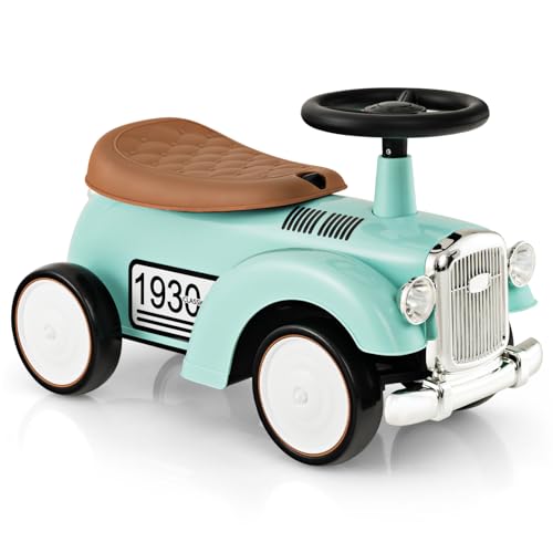 GOPLUS Rutscherauto im Retro-Stil, Rutscherfahrzeug mit ergonomischem Sitz, Stauraum, Soundeffekten & Kippschutz, Rutscher Kinderauto mit Eva-Räder für Kinder von 18-36 Monate (Grün) von GOPLUS