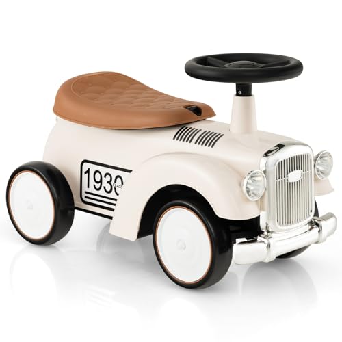 GOPLUS Rutscherauto im Retro-Stil, Rutscherfahrzeug mit ergonomischem Sitz, Stauraum, Soundeffekten & Kippschutz, Rutscher Kinderauto mit Eva-Räder für Kinder von 18-36 Monate (Weiß) von GOPLUS