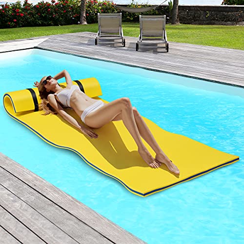 GOPLUS Schwimmender Teppich aus Reißfester XPE-Schaum, Wasserhängematte mit 3 Schichten, Wasserliege für Sonnenbaden, Wassersport, auf Pools, Seen oder Strände, 100kg Tragkraft, 220 x 90 x 4 cm (Gelb) von GOPLUS