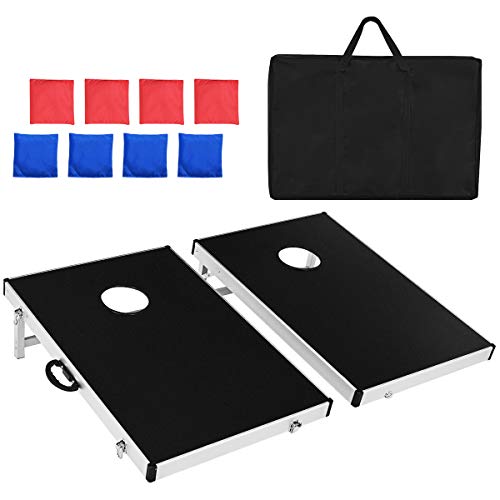 GOPLUS Spielbrett, Aluminiumlegierung-Spielset, Klassisches Outdoor Cornhole-Spiel für Kinder & Erwachsene, Faltbares Spielbrett mit Tragbarem Griff, inkl. 2 Spielbretter, 8 Sandsäcke & 1 Tasche von GOPLUS