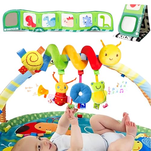 GOTFUN Kinderwagen Spielzeug für Babys Schwarz Weiss Spielzeug Baby Stoffbuch, Hängespielzeug Babyschale Kinderbett Spielzeug Baby Spiral Plüschtier für Kleinkinder ab 0 3 6 9 12 Monaten von GOTFUN