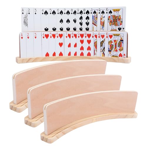 GOTHINK Set mit 4 gebogenen Holz-Spielkartenhalter für Kinder und Erwachsene, Kartenhalter für Spielkarten, 35,6 x 4,1 x 10,2 cm, rutschfeste Kartenablage für Bridge Canasta Strategie-Kartenspiel – von GOTHINK