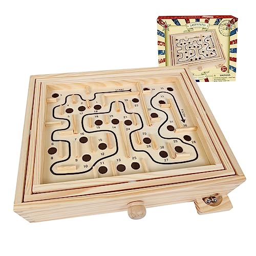 Holz Labyrinth Spiel, Murmel-Kipplabyrinth-Spielbrett, Tisch-Balance-Spiel und Spielzeug für Kinder und Erwachsene Holz Labyrinth Spiel, Murmel-Kipplabyrinth-Spielbrett, Tisch-Balance-Spiel und Spielzeug für Kinder und Erwachsene von GOTHINK