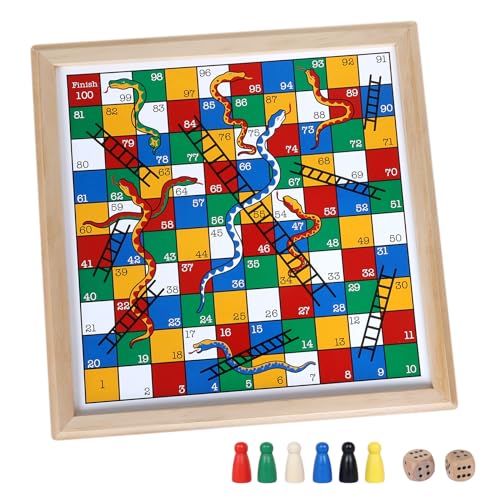 Holz Schlangen und Leitern Spiel, Snakes and Ladders - 13 Zoll (33 cm) klassisches Gesellschaftsspiel für Kinder ab 3 Jahren & Erwachsene - Inklusive 6 Spielsteine, 2 Würfel und Spielregeln Holz Schlangen und Leitern Spiel, Snakes and Ladders - 13 Zoll (33 cm) klassisches Gesellschaftsspiel für Kinder ab 3 Jahren & Erwachsene - Inklusive 6 Spielsteine, 2 Würfel und Spielregeln von GOTHINK