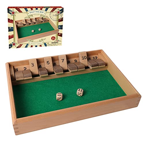 Shut The Box Holzbrett-Würfelspiel - 12 Zahlen Traditionelles Tisch-Mathe-Brettspiel aus Holz mit 2 Würfeln für Kinder & Erwachsene Klassisches Brettspiel Perfekt für Familie, Zuhause oder Kneipe Shut The Box Holzbrett-Würfelspiel - 12 Zahlen Traditionelles Tisch-Mathe-Brettspiel aus Holz mit 2 Würfeln für Kinder & Erwachsene Klassisches Brettspiel Perfekt für Familie, Zuhause oder Kneipe von GOTHINK