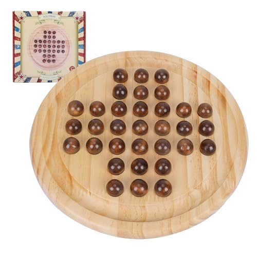 Solides Holz Solitaire Spiel, Klassisches handgefertigtes Gummibaumholz-Brettspielzeug mit 33 geschliffenen Holzkugeln, Strategiesches Denkspiel für Kinder und Erwachsene Solides Holz Solitaire Spiel, Klassisches handgefertigtes Gummibaumholz-Brettspielzeug mit 33 geschliffenen Holzkugeln, Strategiesches Denkspiel für Kinder und Erwachsene von GOTHINK