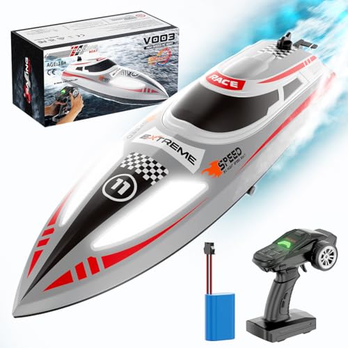 GOUX 2.4G RC 30KM/H Speedboat Elektrisches Hochgeschwindigkeitsboot mit Nachtnavigationslichtern, ferngesteuertes Boot Spielzeuggeschenke für Pools und Seen (RTR Version) von GOUX