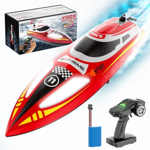 GOUX 2.4G RC 30KM/H Speedboat Elektrisches Hochgeschwindigkeitsboot mit Nachtnavigationslichtern, ferngesteuertes Boot Spielzeuggeschenke für Pools und Seen (RTR Version) von GOUX