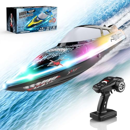 GOUX 2.4G RC 30KM/H Speedboat Elektrisches Hochgeschwindigkeitsboot mit Nachtnavigationslichtern, ferngesteuertes Boot Spielzeuggeschenke für Pools und Seen (RTR Version) von GOUX