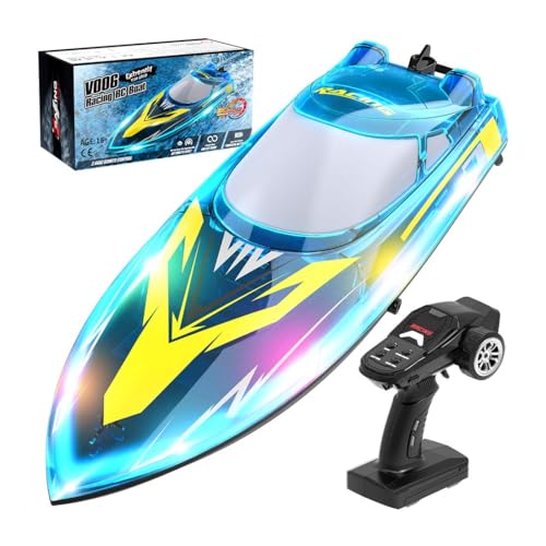 GOUX 2.4G RC 30KM/H Speedboat Elektrisches Hochgeschwindigkeitsboot mit Nachtnavigationslichtern, ferngesteuertes Boot Spielzeuggeschenke für Pools und Seen (RTR Version) von GOUX