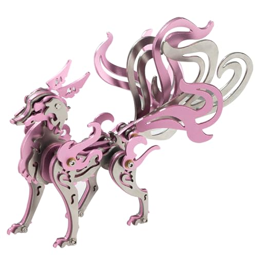 GOUX 3D DIY Metal Puzzle Kits, 3D Metal Mechanical Nine-Tailed Fox Puzzle Model Kit, 3D Jigsaw Puzzles for Adults, Brain Teaser Puzzle Toy Gift (Pink) von GOUX