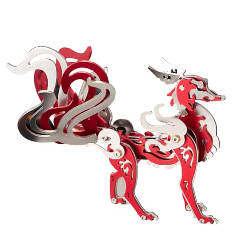 GOUX 3D DIY Metal Puzzle Kits, 3D Metal Mechanical Nine-Tailed Fox Puzzle Model Kit, 3D Jigsaw Puzzles for Adults, Brain Teaser Puzzle Toy Gift (Red) von GOUX