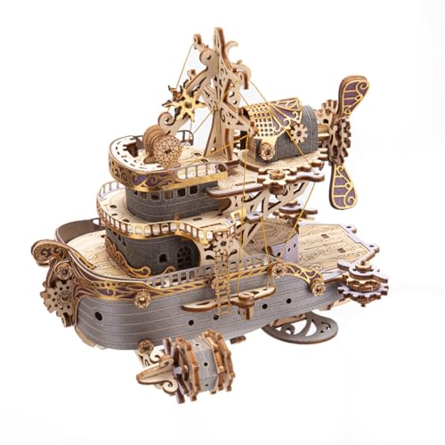 GOUX 3D DIY Steampunk hölzernes mechanisches Fliegerschiff Puzzle Kit, pädagogisches Denkspiel für Erwachsene zum Bauen, kreative Desktop Dekoration Geschenk (Kit Version) von GOUX