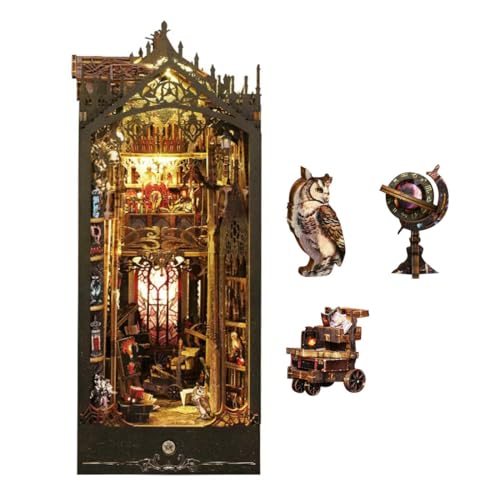 GOUX 3D Holz Puzzle Buchstütze Modell, Magisches Haus DIY Miniatur Schloss Modell mit Licht Halloween Magische Reise für Bastelbegeisterte (Kit Version) von GOUX