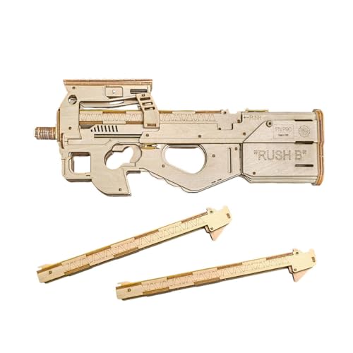 GOUX 3D Holzpuzzle Pistole für Erwachsene, P90 Holzpistole Klassisches DIY 3D Puzzle Handwerk Montage Spielzeug (Kit Version/140+PCS) von GOUX