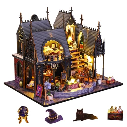 GOUX 3D Holzpuzzle Schlossmodell, Magisches Haus DIY Miniatur Schlossmodell mit Licht Halloween Magische Reise für Bastelbegeisterte (Bausatz Version) von GOUX