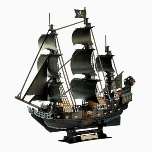 GOUX 3D hölzerne Schwarze Perle Piratenschiff Modell Bausatz, DIY Dekoration hölzerne Segelboot Schiff Modell Kits mit Licht, 3D Jiasaw Puzzles, Brain Teaser Puzzles (293PCS) von GOUX