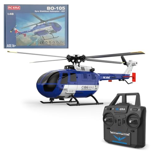 GOUX Ferngesteuerter Bewaffneter Hubschrauber, C186 Max Bo105 Gunship Aircraft 2.4g Rc 4ch Single Flybarless Helicopter Toy (rtf Total Control Version) von GOUX