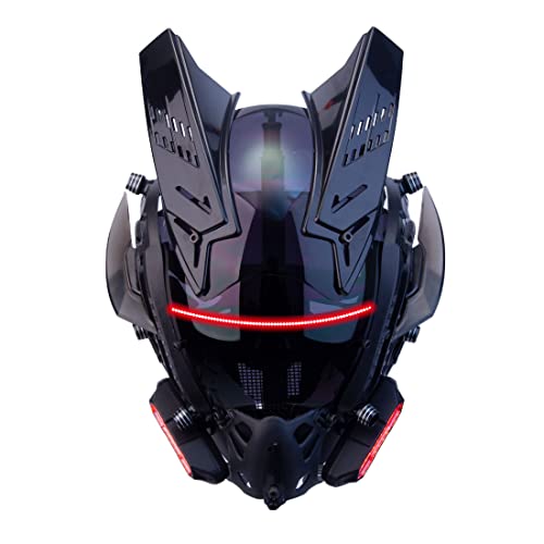 GOUX Punk Future Technology Helm Maske mit roten Lichtern schwarze Hörner Cosplay Kostüm Requisiten für Männer von GOUX