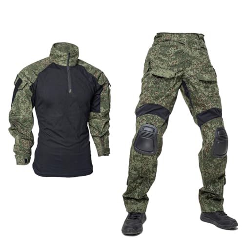 GOUX Taktischer Trainingsanzug Kampfanzug, taktischer Militäranzug für Männer, langärmelig, passend für Amry Uniformen, Kampfhemd und Hose mit Knieschonern von GOUX