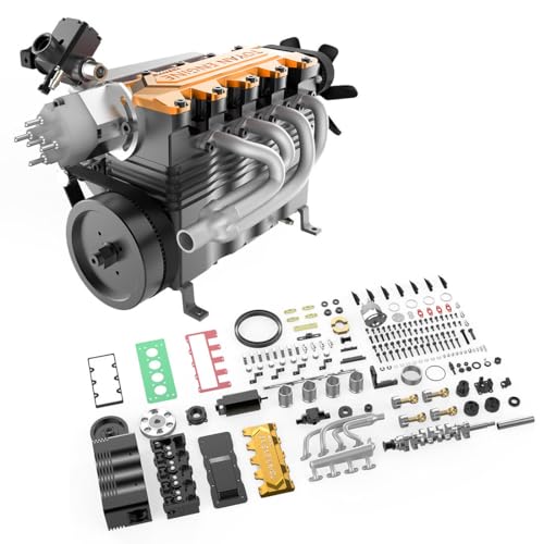 GOUX Verbrennungsmotor Bausatz, Motor Bausatz 4 Zylinder Viertaktmotor Bausatz Metall Auto Motor Modellbau, 14CC Wassergekühlte Benzinmotor Metall Engine Kit für Erwachsene (Kit Version) von GOUX