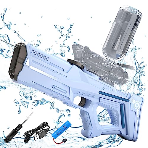 Strongest Auto Water Gun, Wasserpistole Elektrisch Erwachsene Kinder,1200mAh Akku,Reichweite 50ft-33ft, Wasserpistole mit Großer Reichweite, Automatische Wasserpistole für Sommer Outdoor Strand (Blau) von GOXAEEE