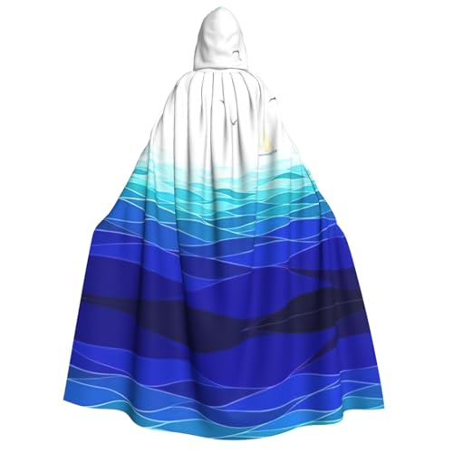 GPFNMRSN Ocean Waves Segelboot mit Vögeln, maritimer Druck, Unisex, mit Kapuze, Halloween-Umhang, langer Umhang, Kleid, Kostüme für Erwachsene und Kinder, Cosplay von GPFNMRSN