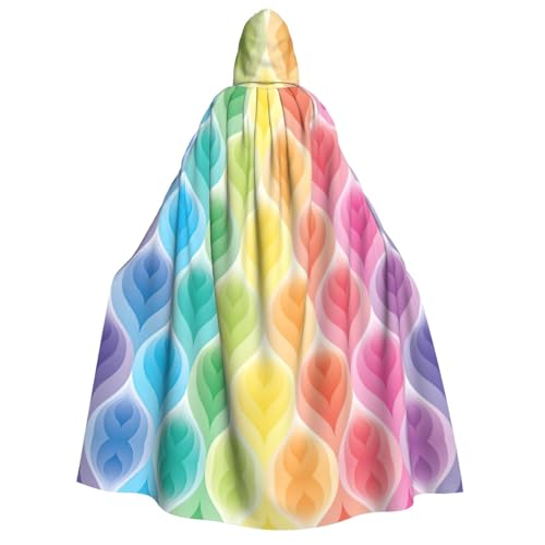 GPFNMRSN Regenbogenfarben, Farbverlauf, Blattdruck, Unisex, mit Kapuze, Halloween-Umhang, langer Umhang, Kleid, Kostüme für Erwachsene und Kinder, Cosplay von GPFNMRSN